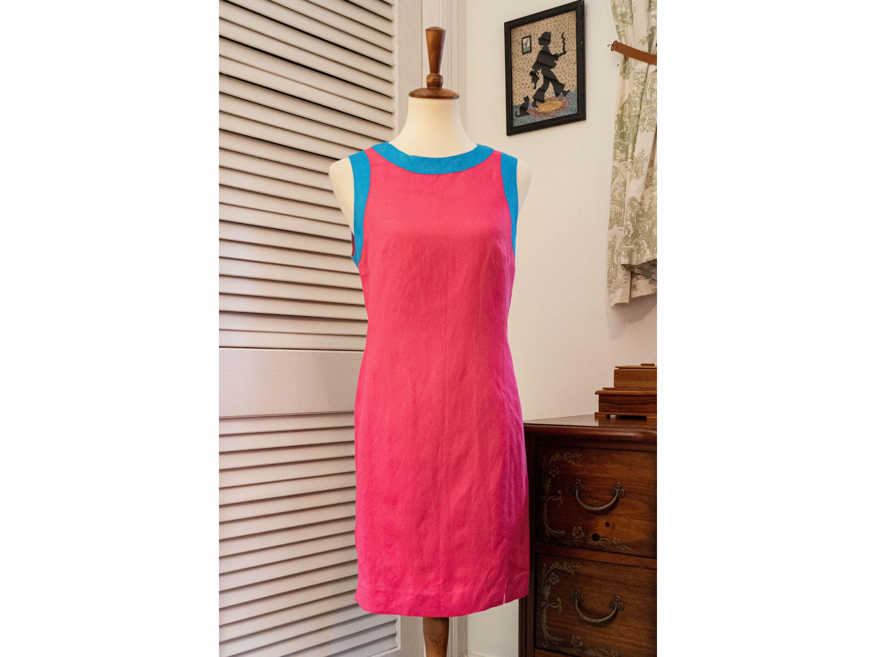Vintage 80s does 60s Neon Pink and Blue Mod Dress