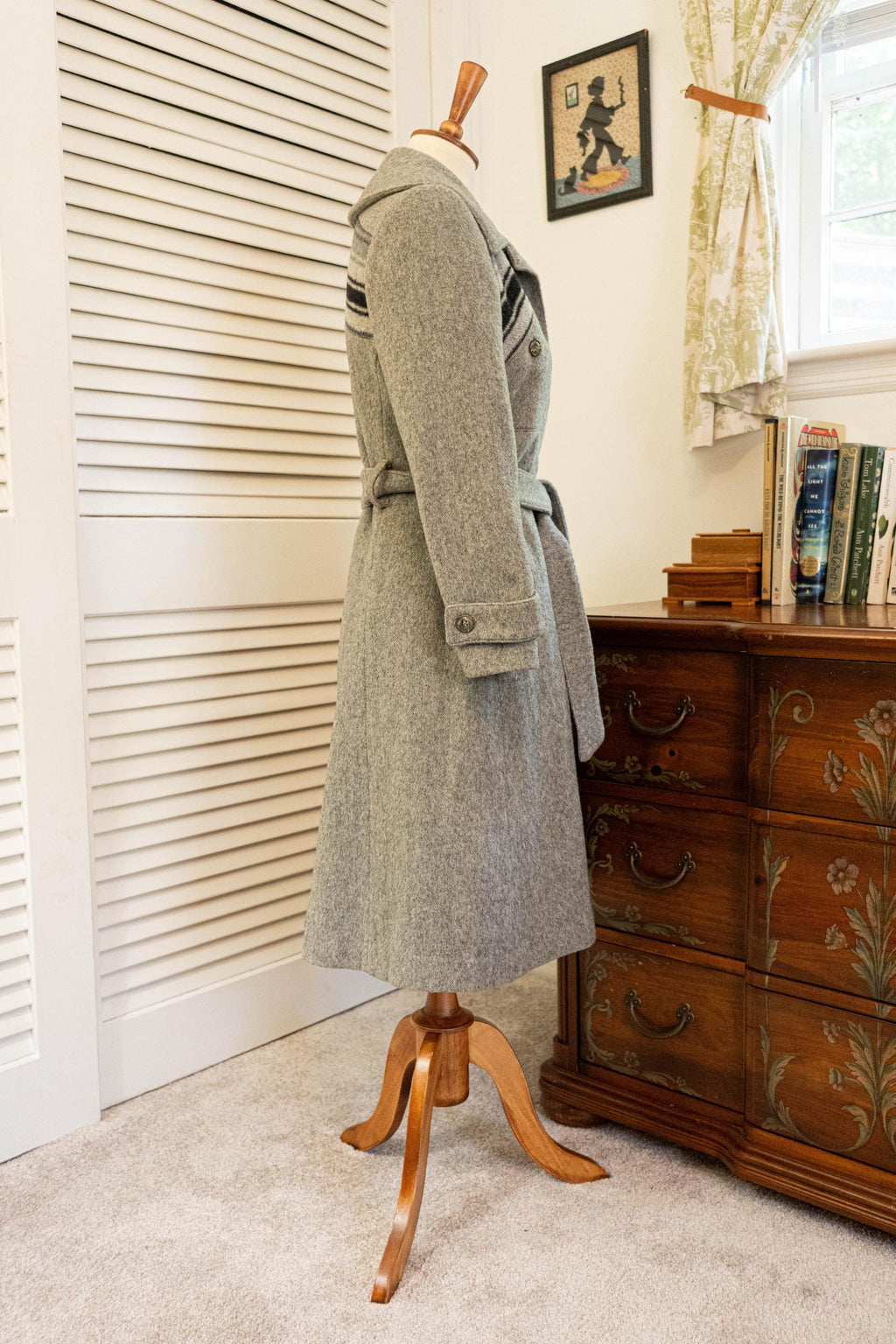 Vintage 1970s Grey Black Chevron Pattern Princess Coat