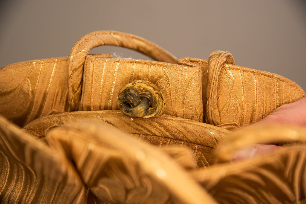 Vintage 1960s Gold Metallic Floral Handbag