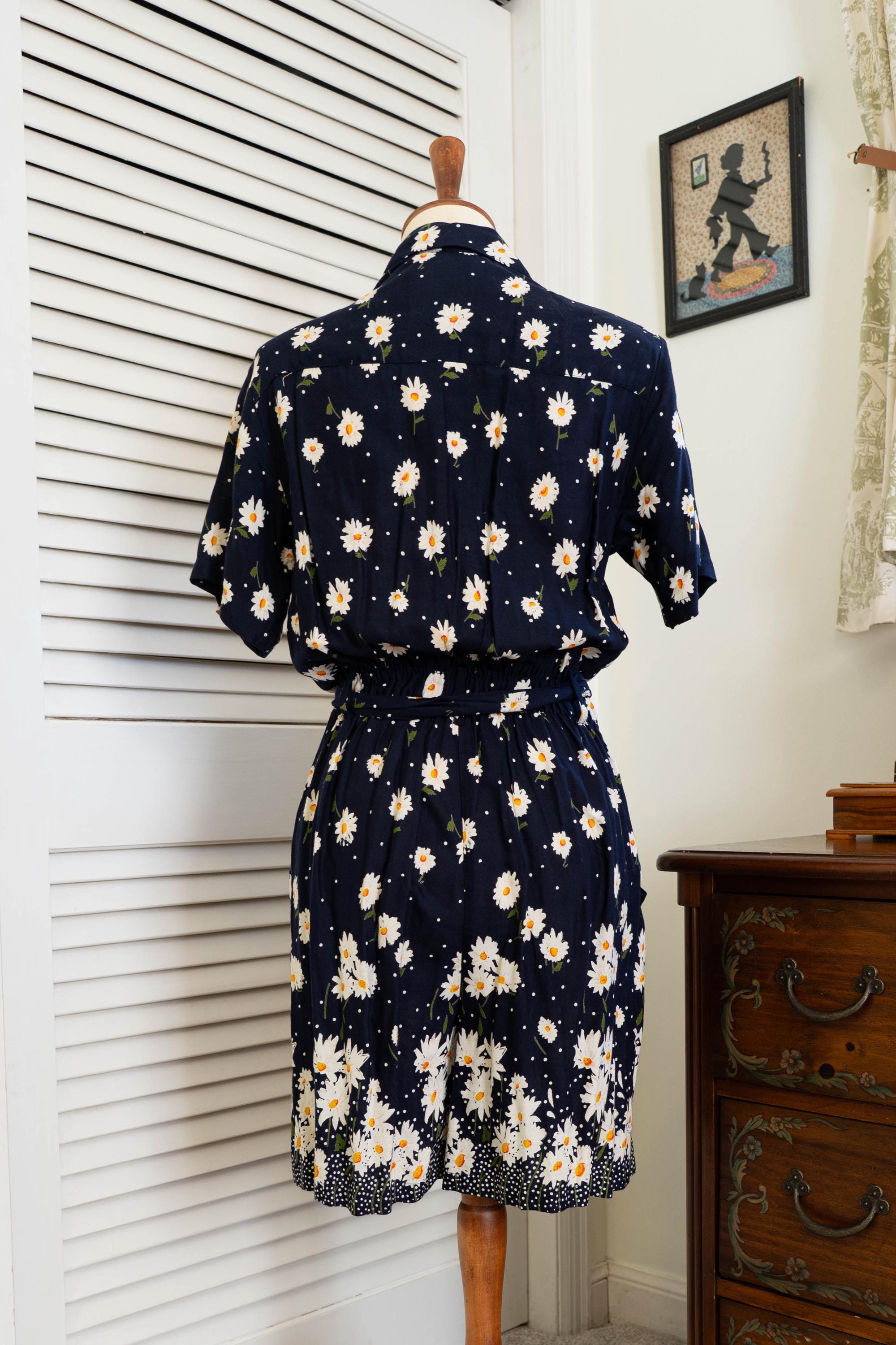 Vintage 1980s Blue Floral Daisy Romper Jumpsuit