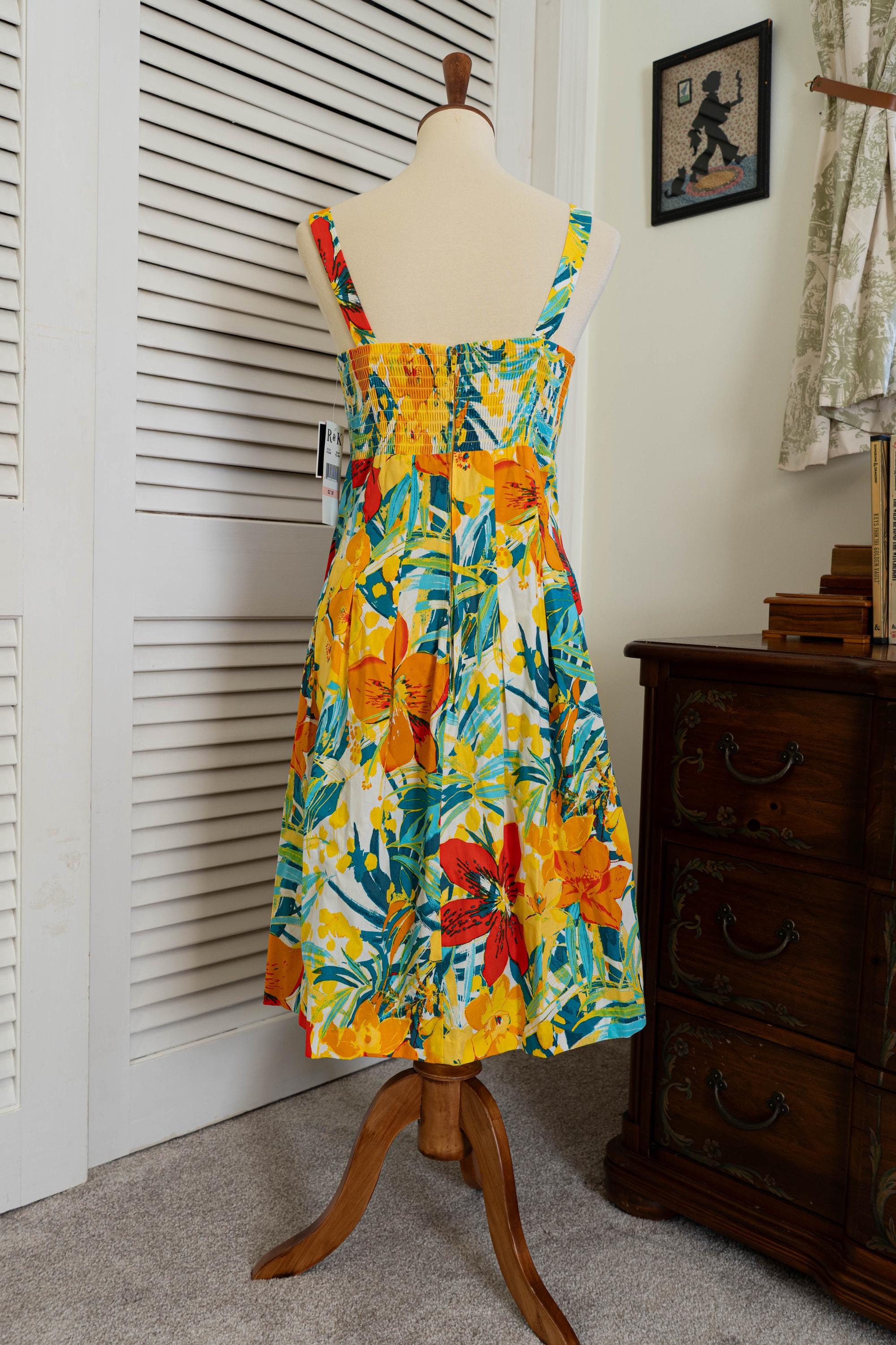 Vintage 1990s Tropical Floral Sundress Empire Waist