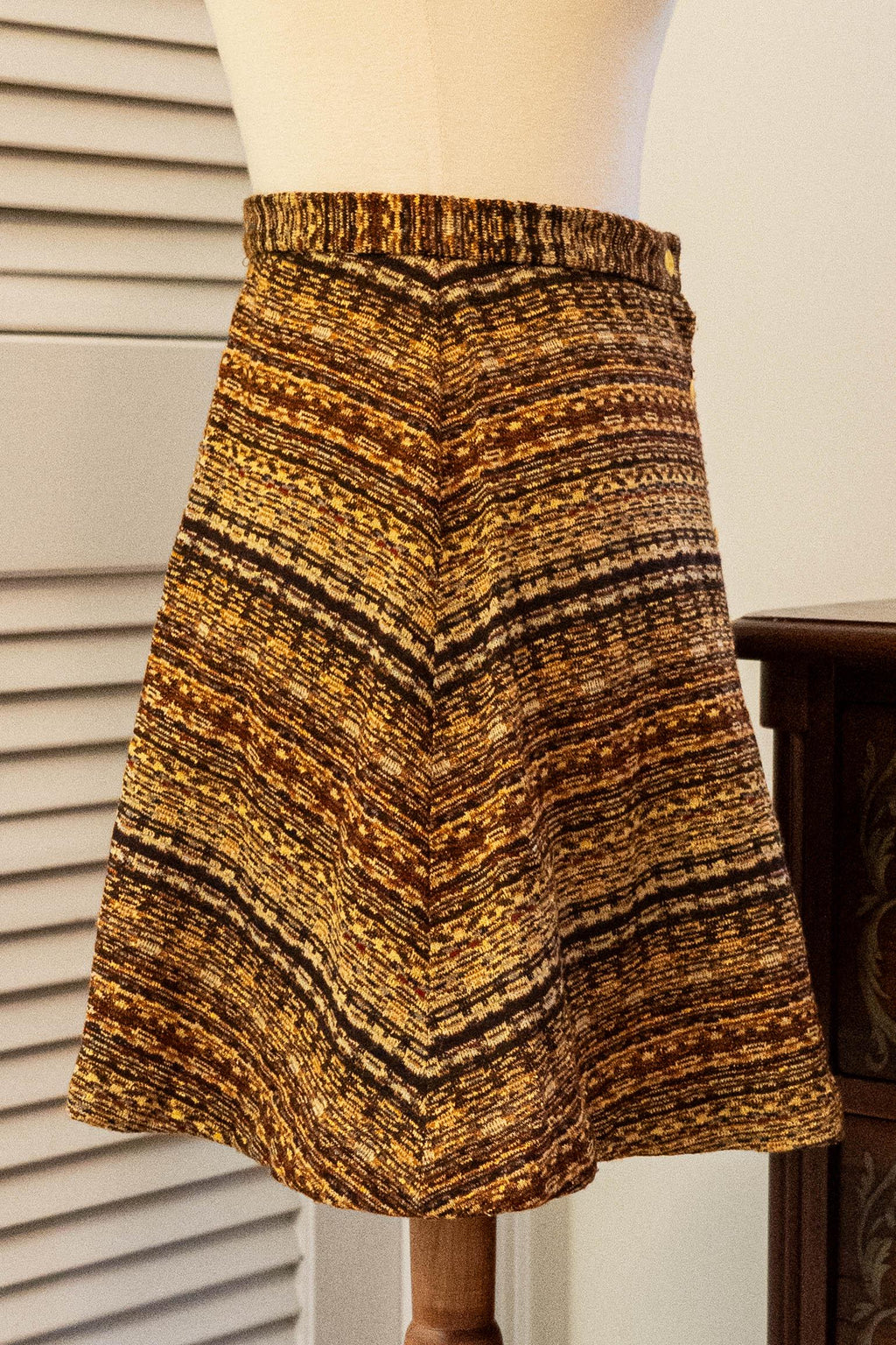 Vintage 1960s Orange Brown Mini Skirt Button Front