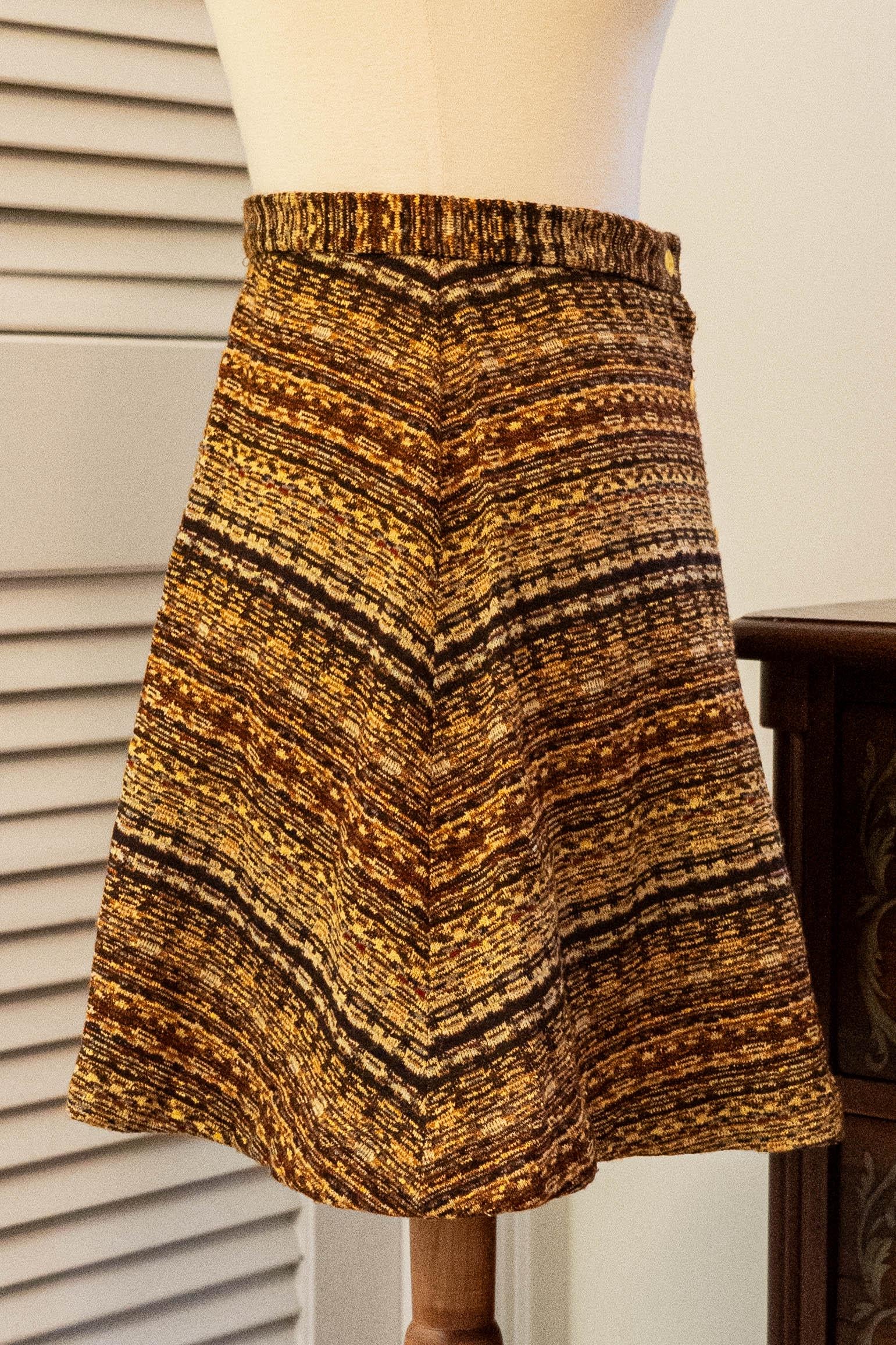 Vintage 1960s Orange Brown Mini Skirt Button Front