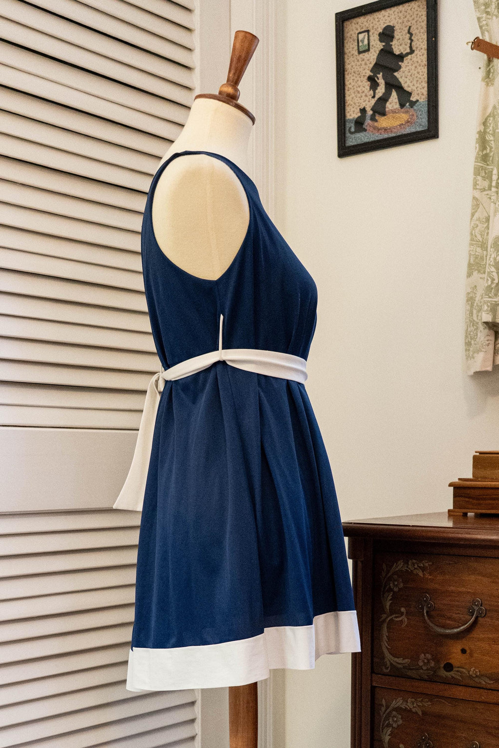 Vintage 1970s Micromini Nightgown Navy Blue White