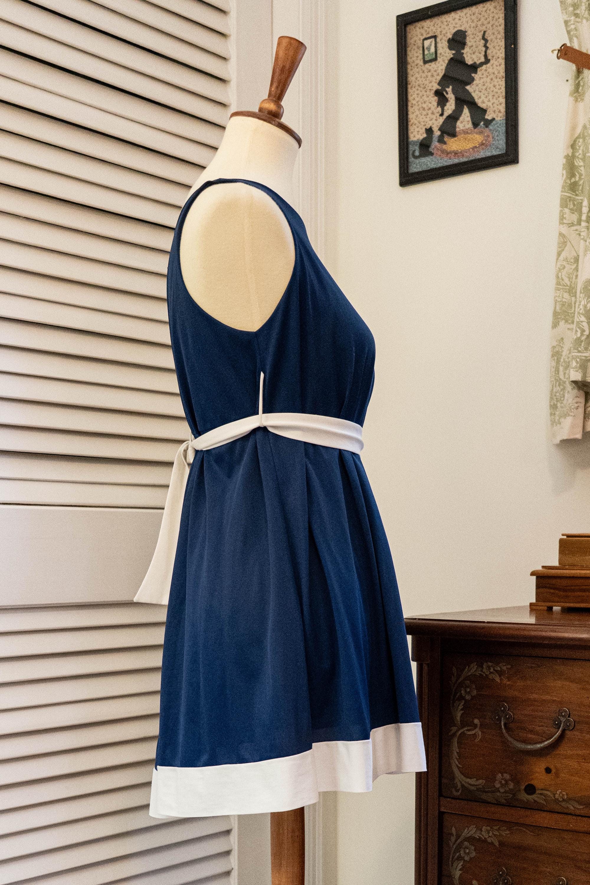 Vintage 1970s Micromini Nightgown Navy Blue White