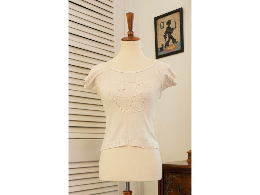 Vintage 1970s White Elephant Knit Sweater Top
