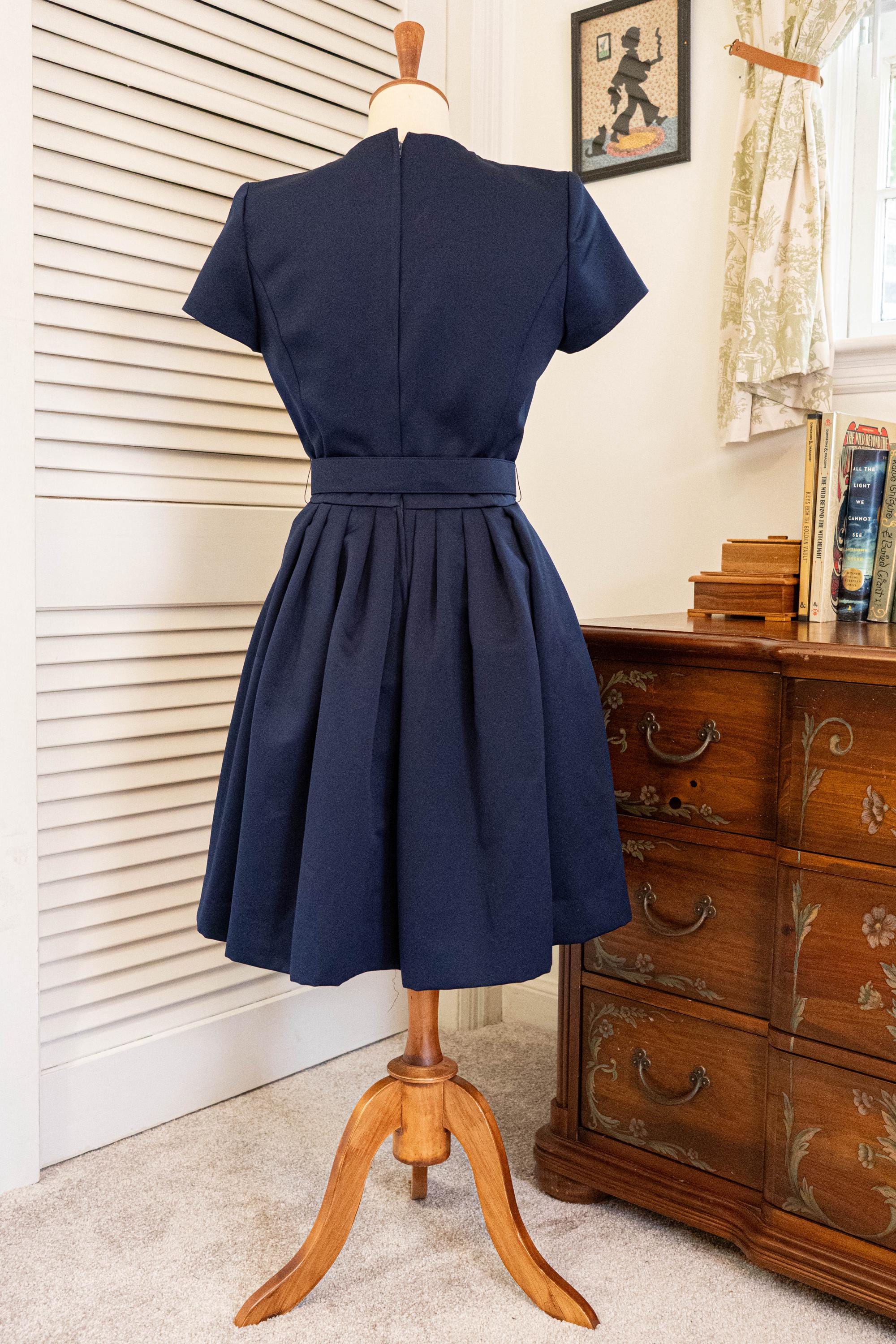 Vintage 1980s Blue Fit and Flare Satin Mini Dress