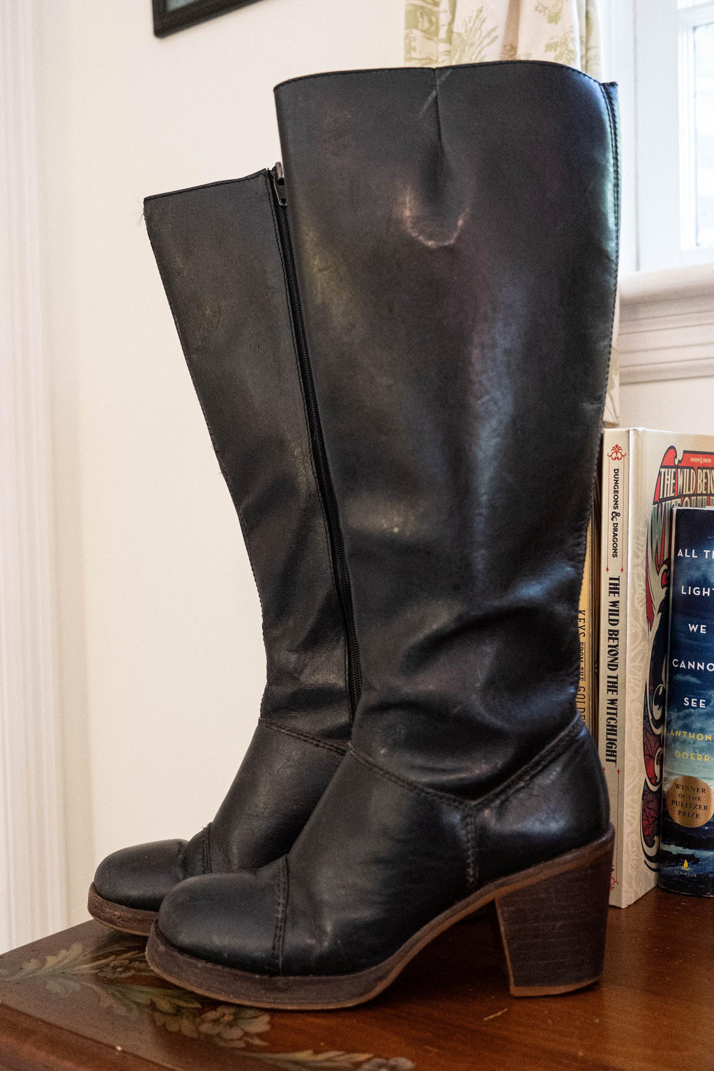 Vintage 1970s Black Leather Tall Boots