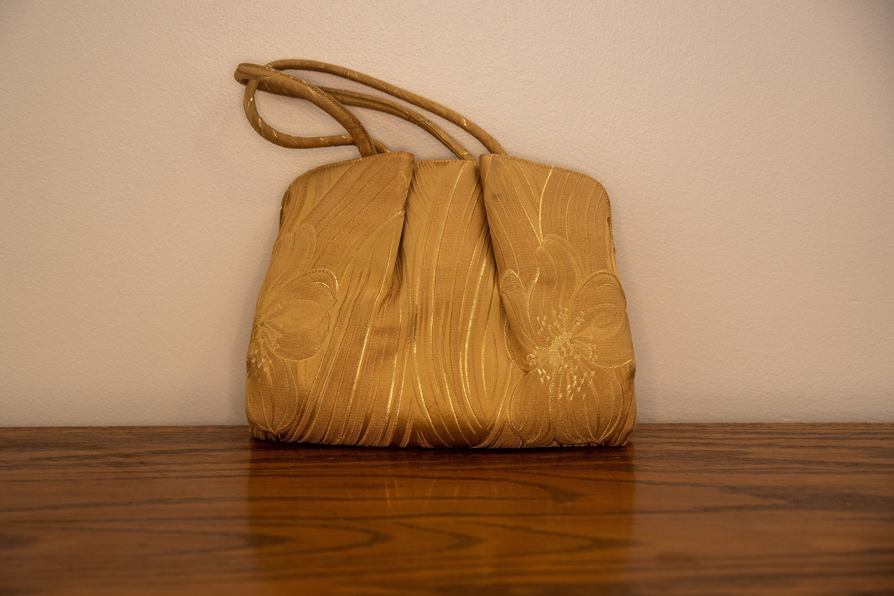 Vintage 1960s Gold Metallic Floral Handbag
