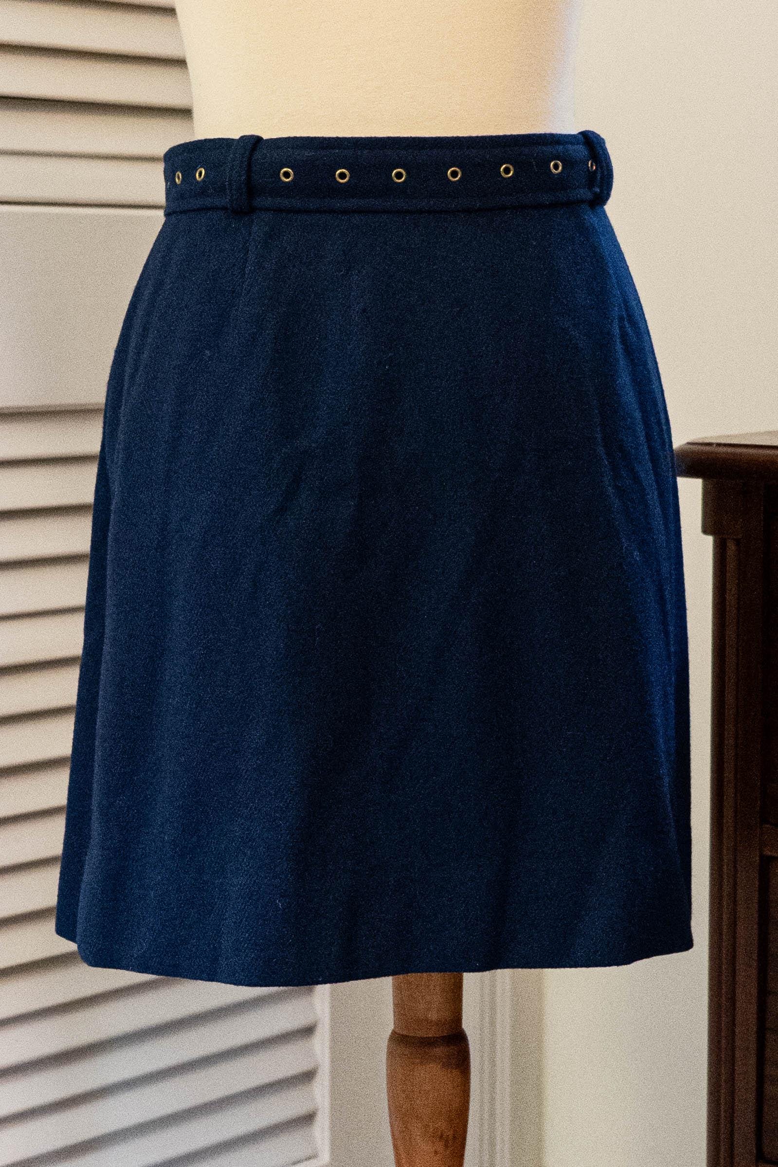 Vintage 1960s Navy Blue Belted Mini Wrap Skirt