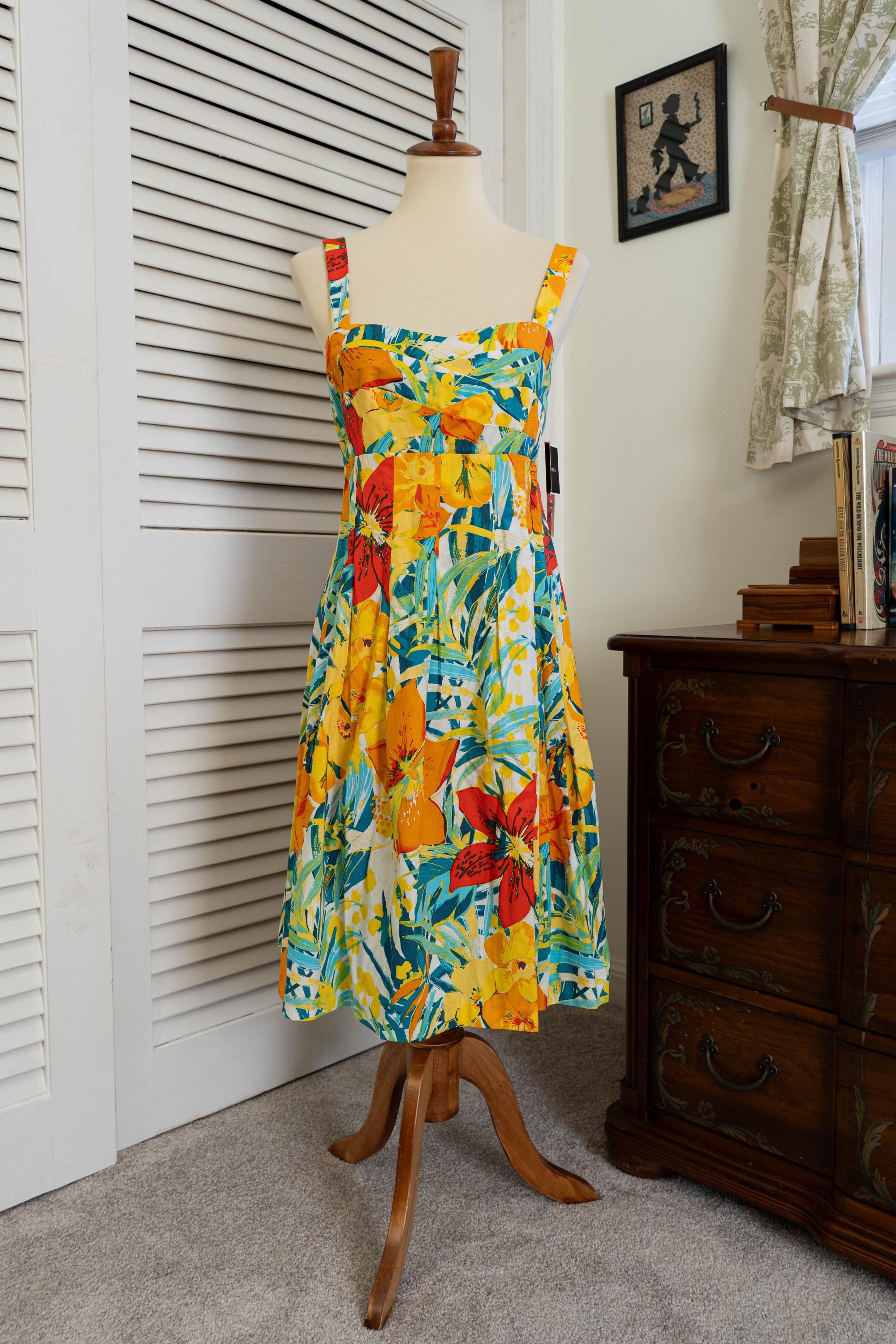 Vintage 1990s Tropical Floral Sundress Empire Waist