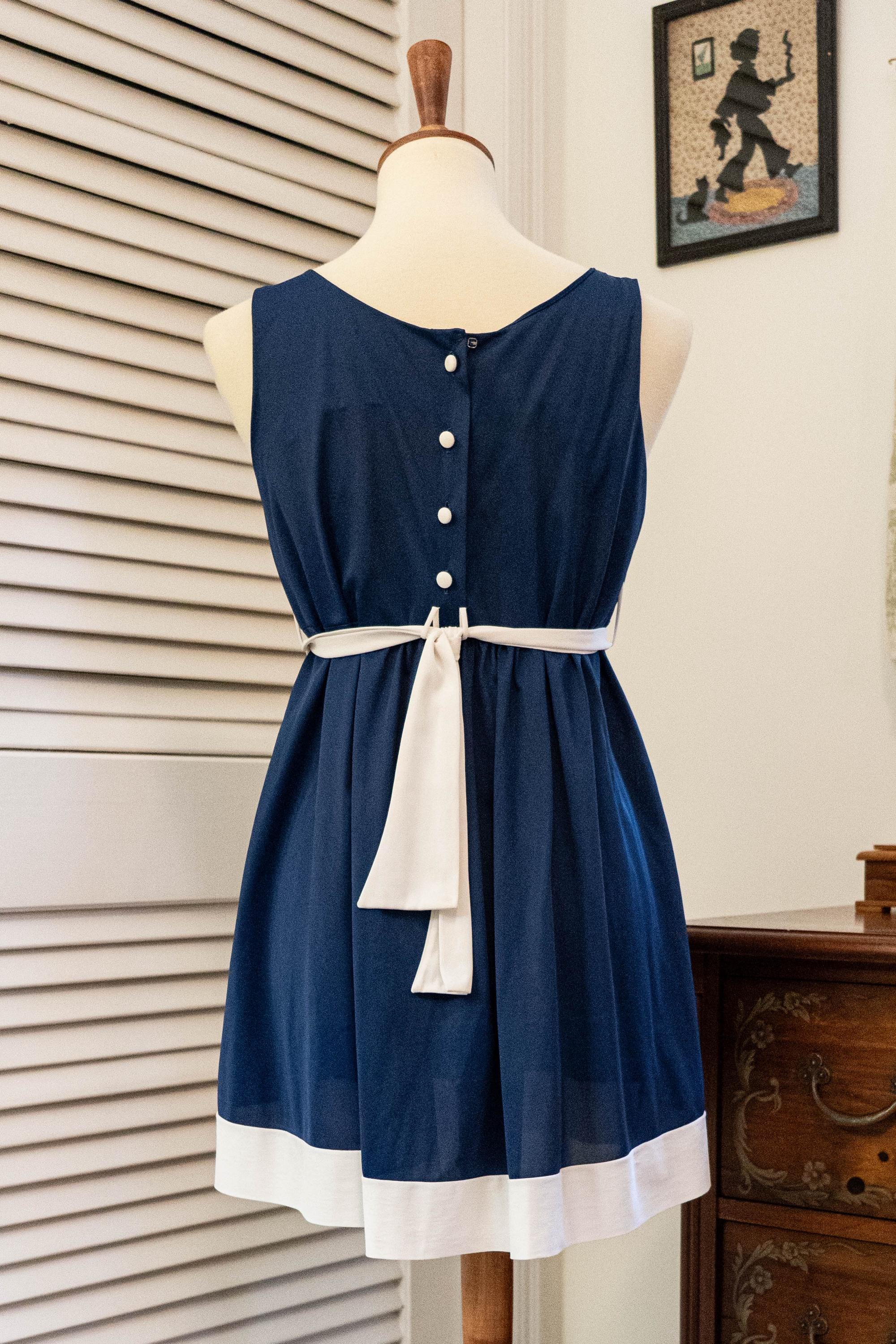 Vintage 1970s Micromini Nightgown Navy Blue White