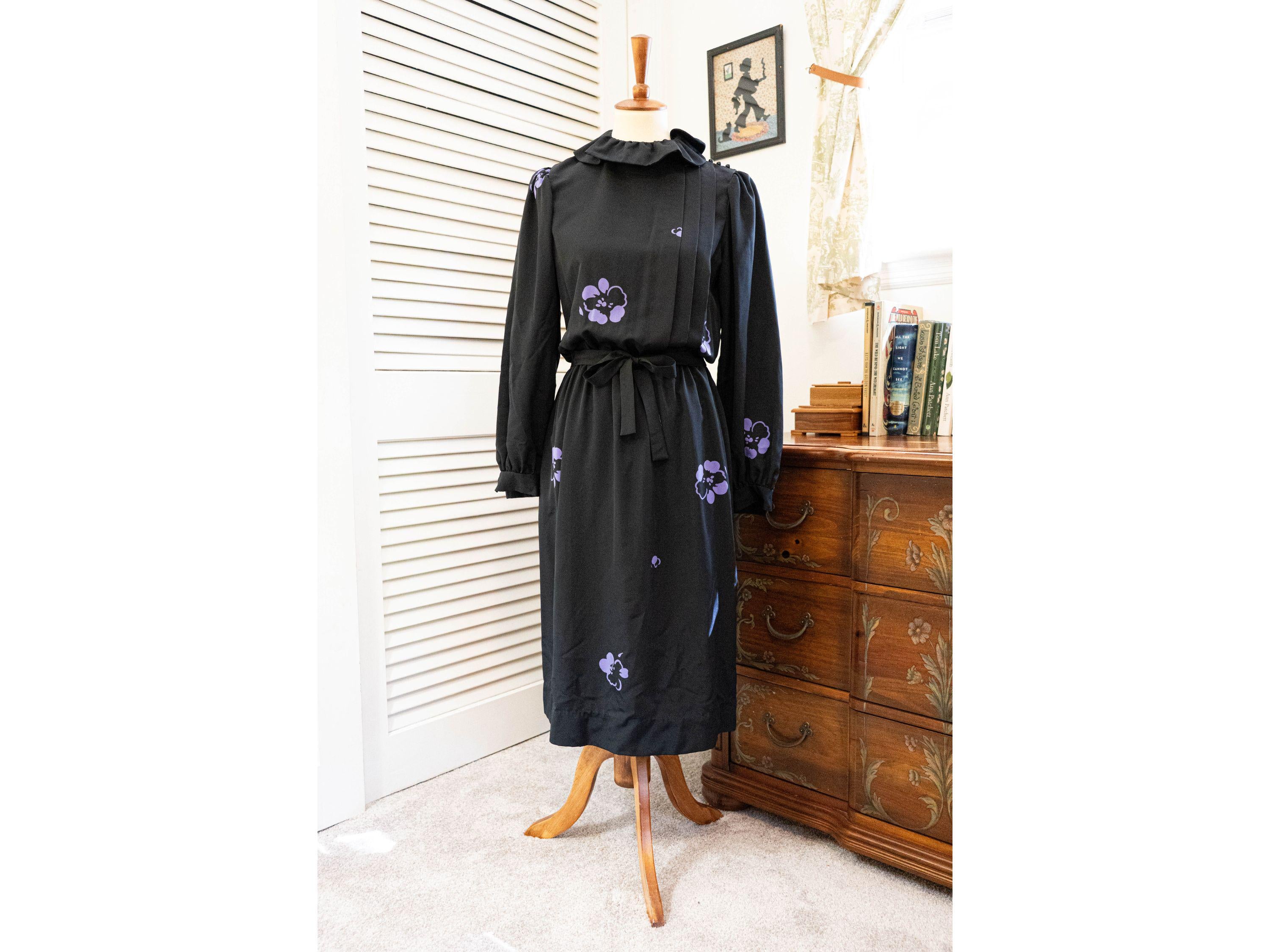 Vintage 1980s Black and Purple Secretary Dress
