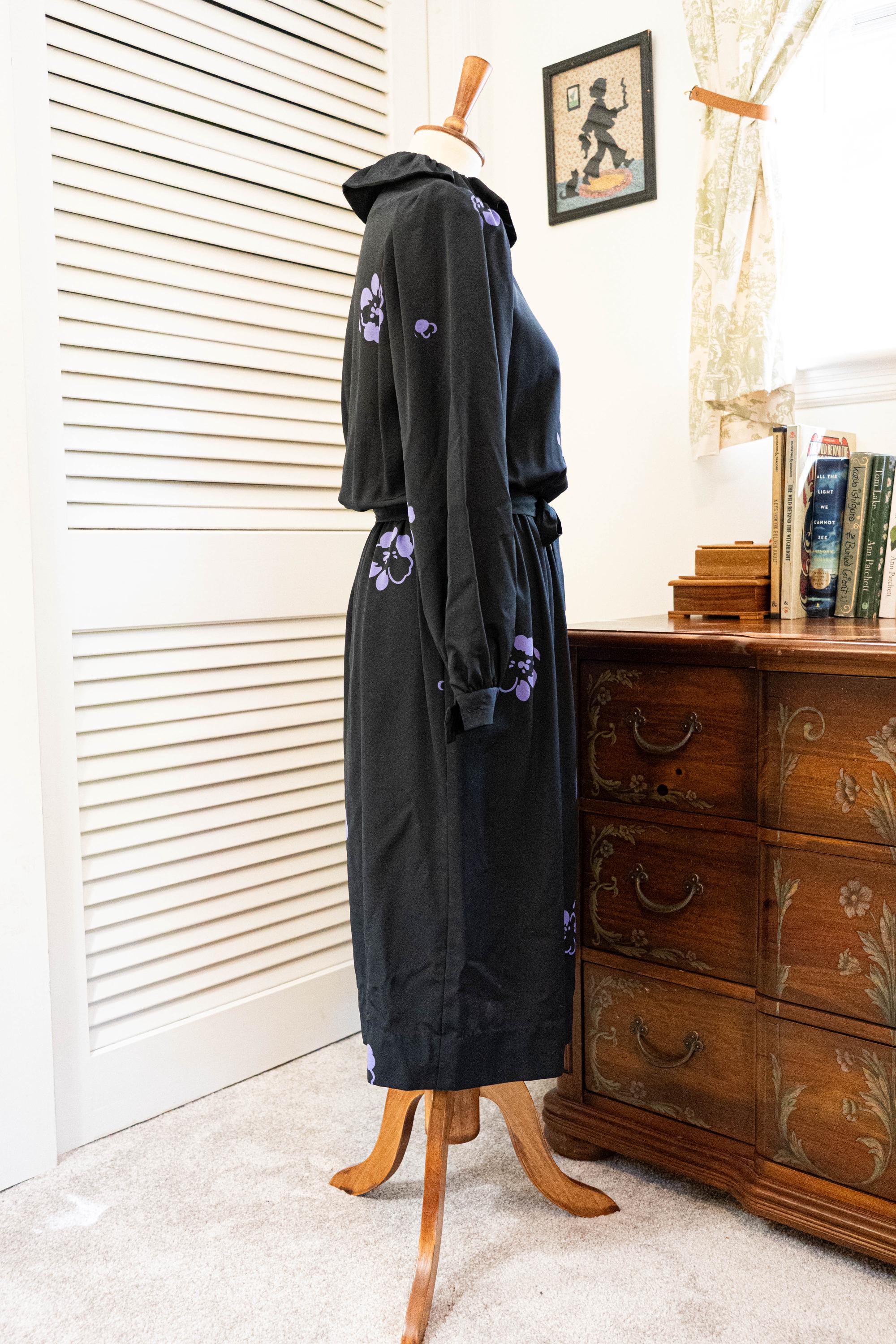 Vintage 1980s Black and Purple Secretary Dress