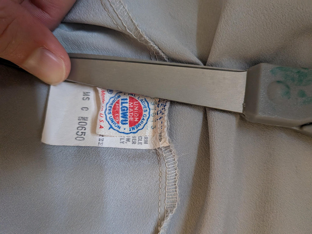 Vintage 1970s Light Grey Tuxedo Collar Button Down Blouse