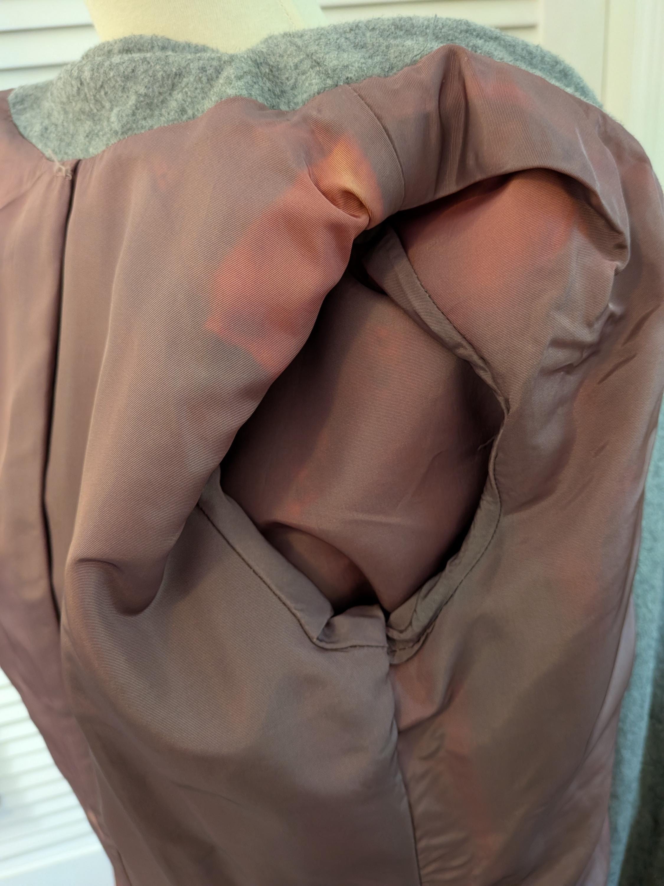 Vintage 1970s Grey Black Chevron Pattern Princess Coat