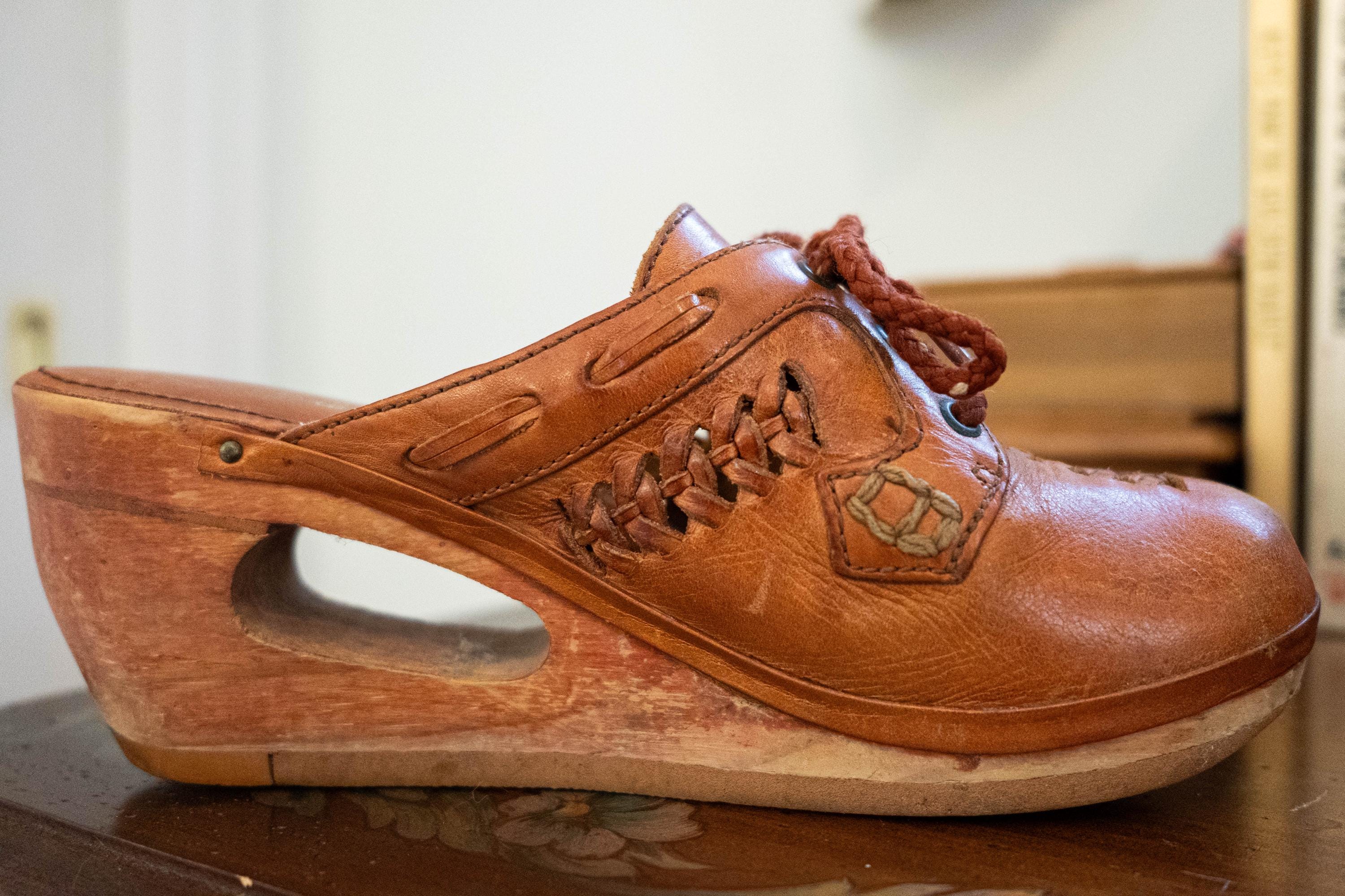 Vintage 1970s Leather Mules Lace Up Open Heel