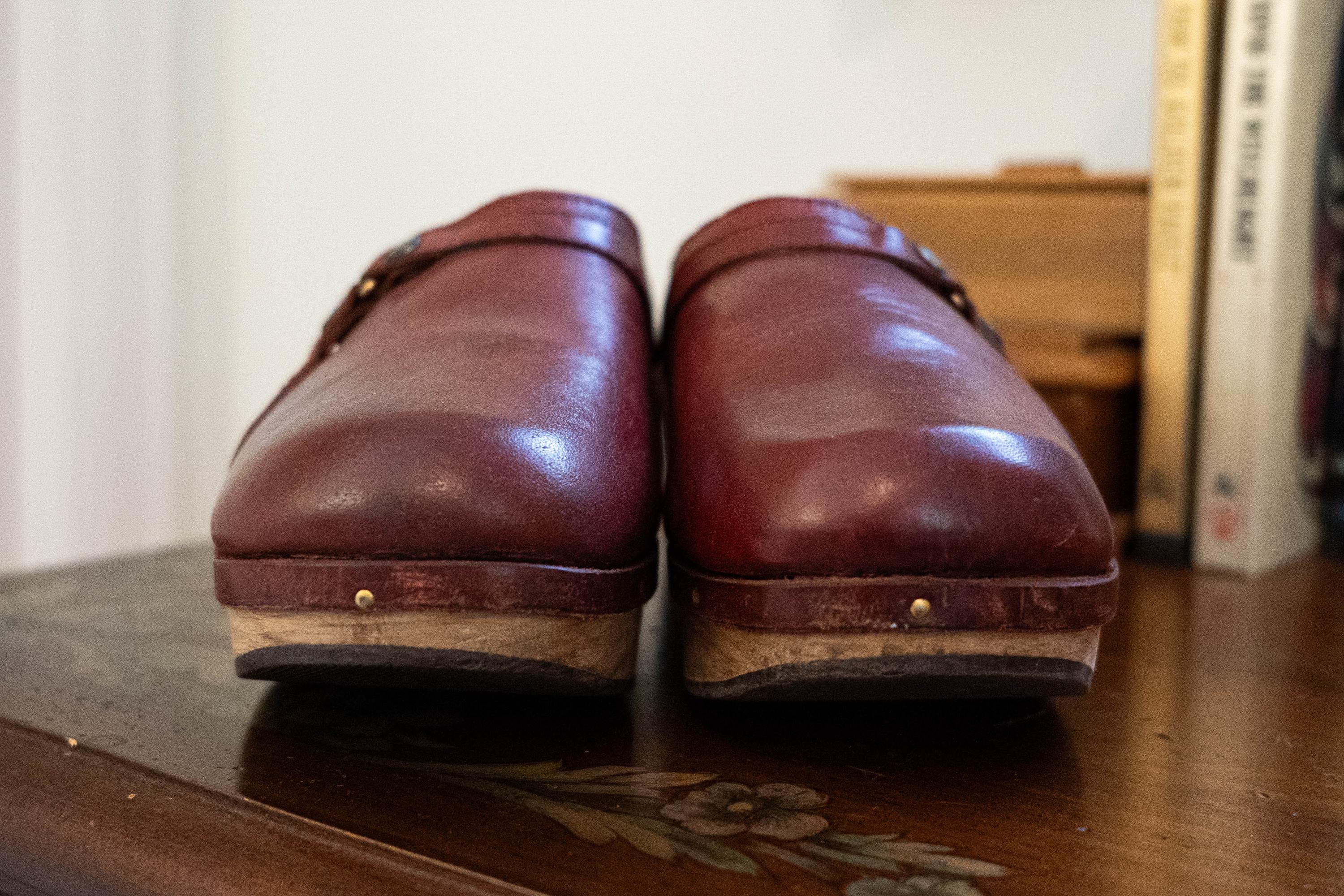 Vintage 1970s Red Oxblood Leather Clogs