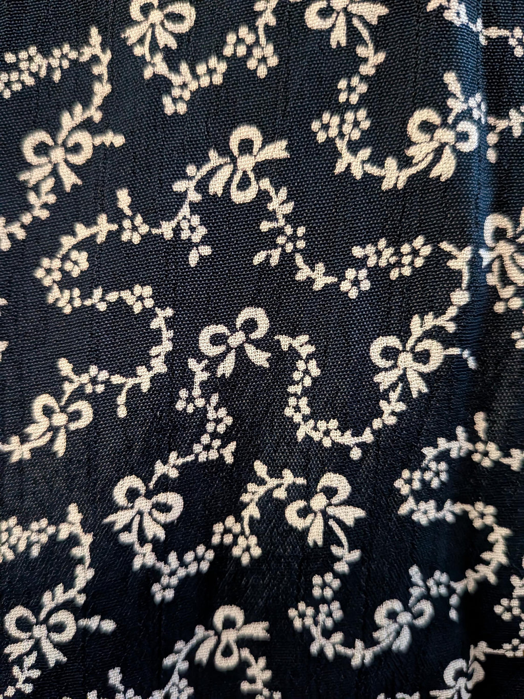 Vintage 1970s Midi Skirt Navy Blue Bow Print